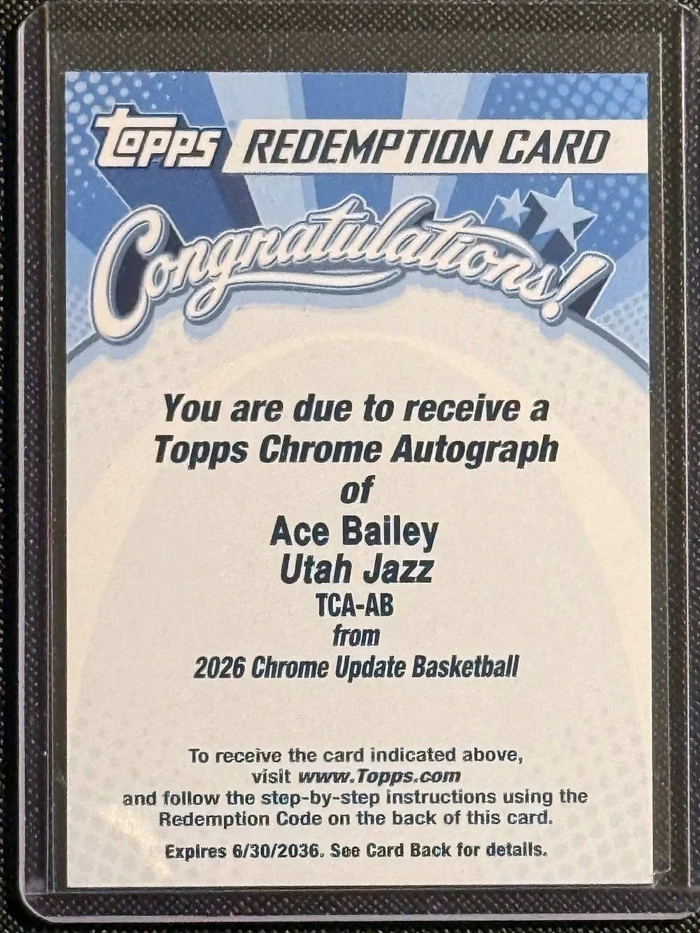 Topps Redemption Card - Ace Bailey